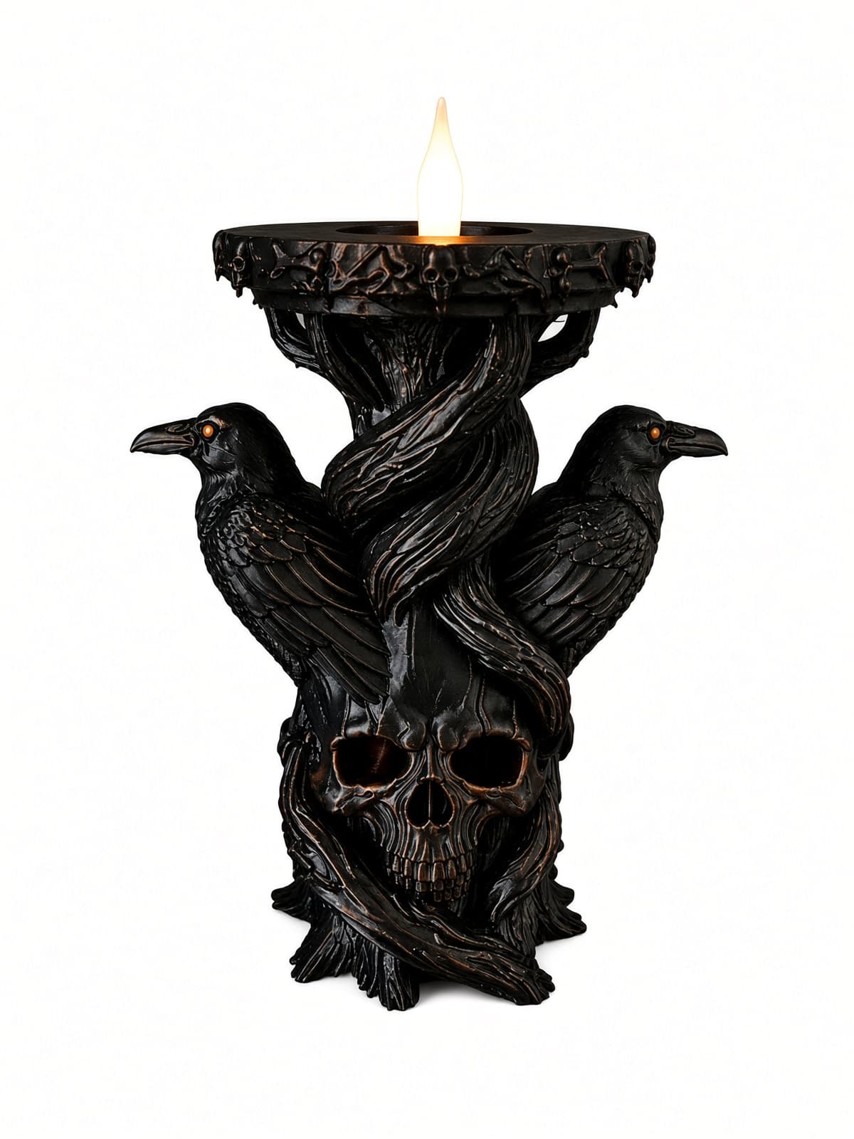 Raven Skull Candle Holder